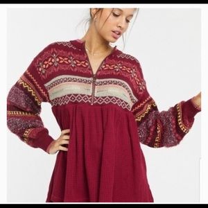 Free People Maroon Cabin Fever Sweater with Balloon Sleeves NWOT